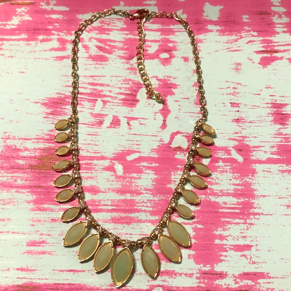 Statement necklace green w crystal set in gold 14”